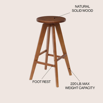 Ceren MidCentury Industrial Round Solid Wood Backless Counter Stool